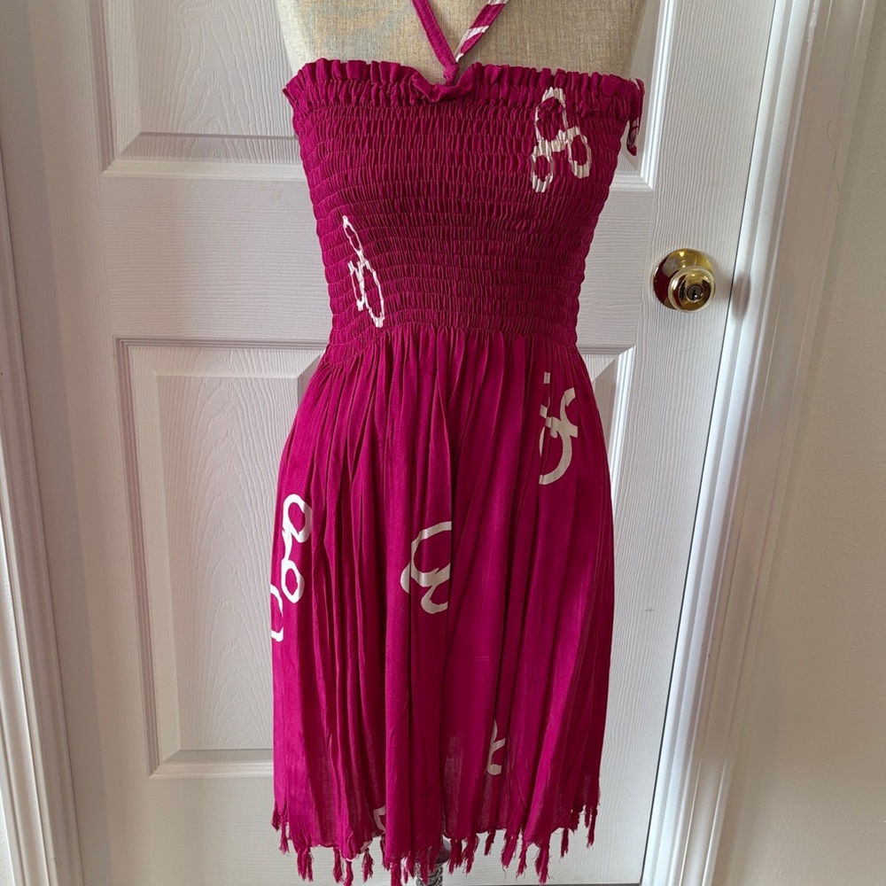 Disney Fuchsia Smocked Halter Sundress with White Print.  one size see photo